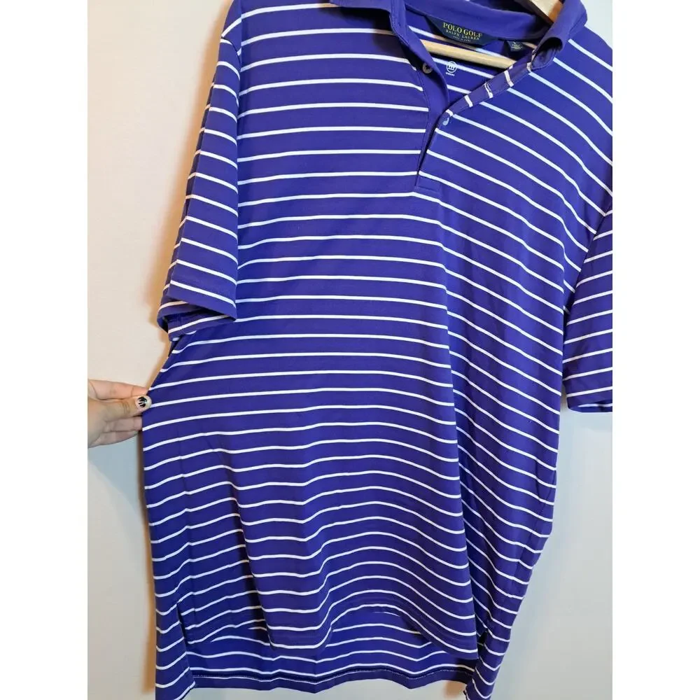Ralph Lauren Polo Shirt Mens L  Blue Striped Short Sleeve Golf